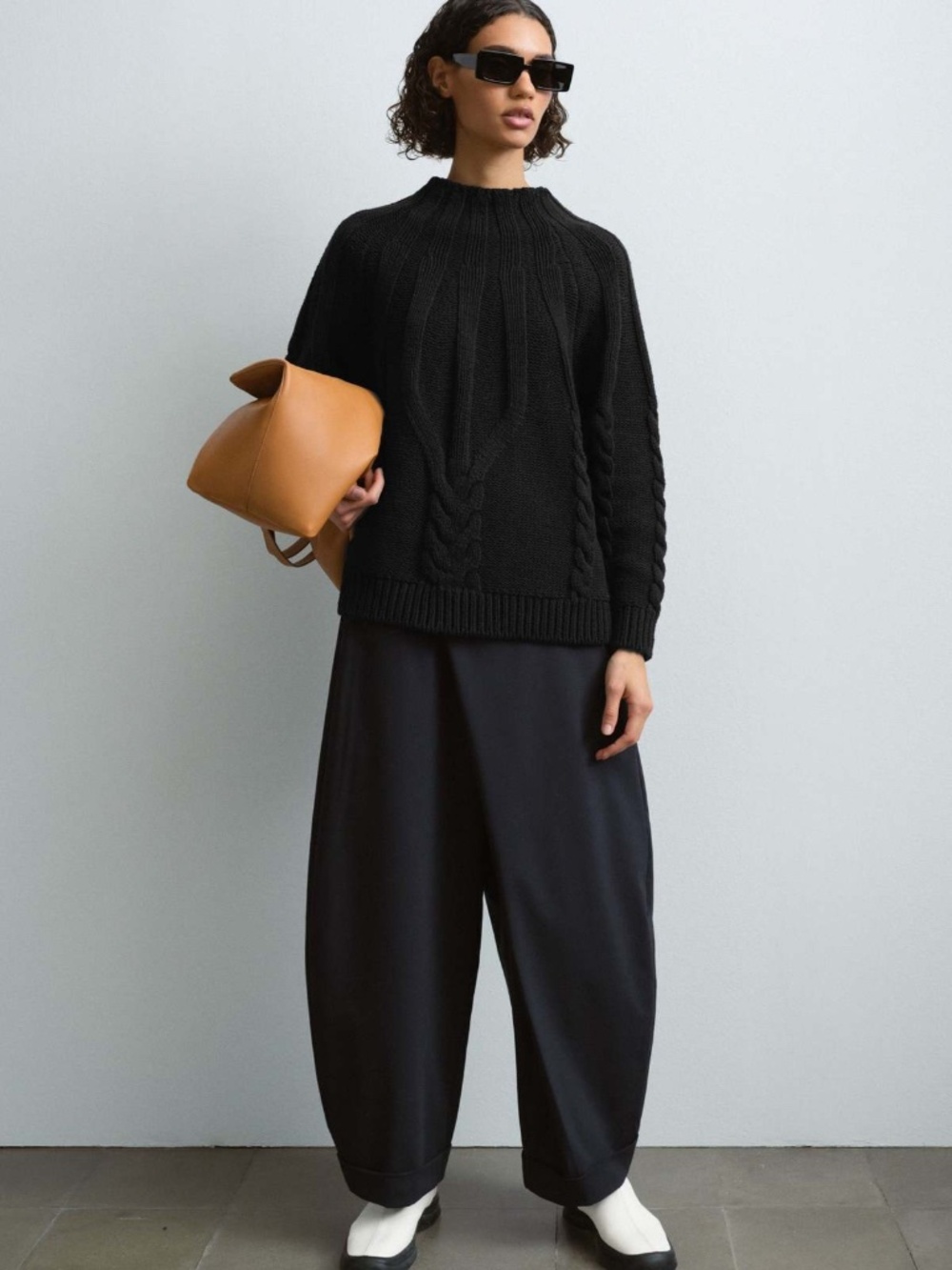 CORDERA The Cotton Cable Sweater in Black Superb Knit Work From FW2023 One Size